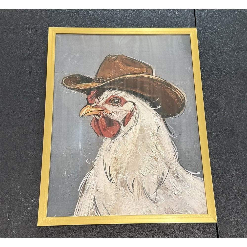 Cowboy Chicken Wall Art Framed Print Rustic Farmhouse Decor 12x16
